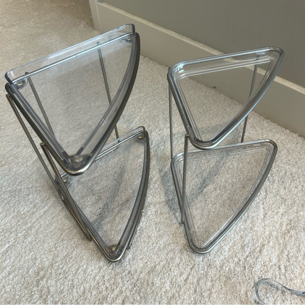 Two Tier Clear Corner Shelves - Set of 2